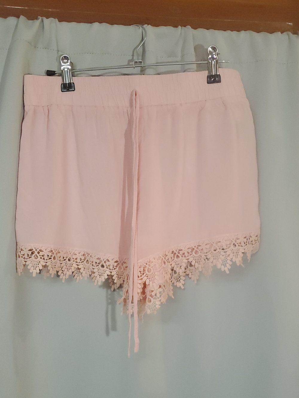 Ambiance Soft Pink Elastic-Waist Shorts with Lace Hem